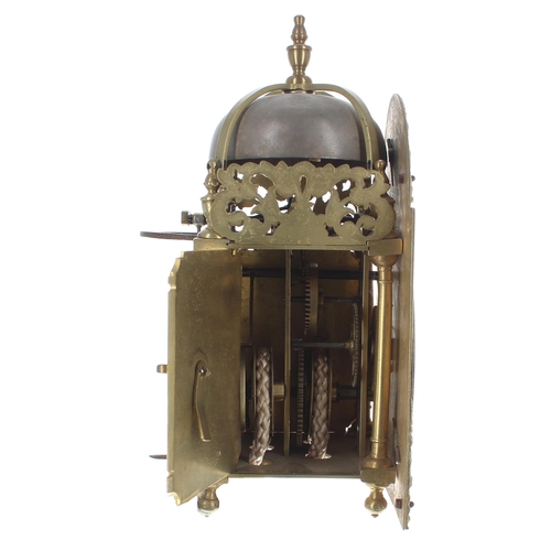 1377 - Good small English brass original verge hook and spike lantern clock, the 5