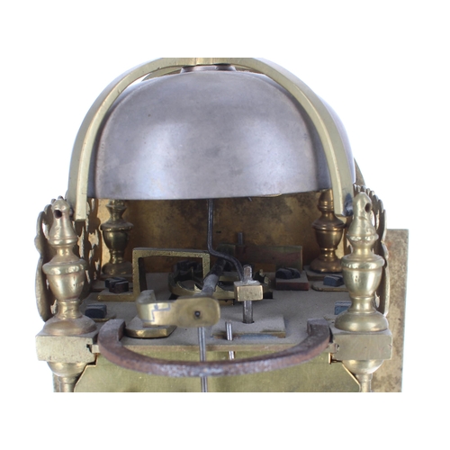 1377 - Good small English brass original verge hook and spike lantern clock, the 5