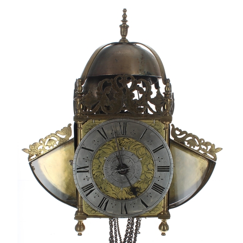 1378 - Fine and very rare English brass verge winged hook and spike lantern clock by or from the workshops ... 