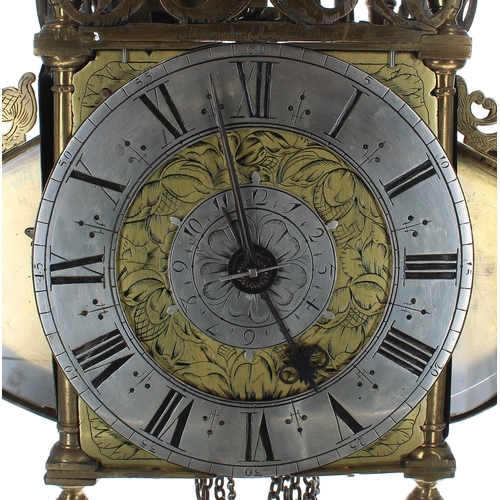 1378 - Fine and very rare English brass verge winged hook and spike lantern clock by or from the workshops ... 