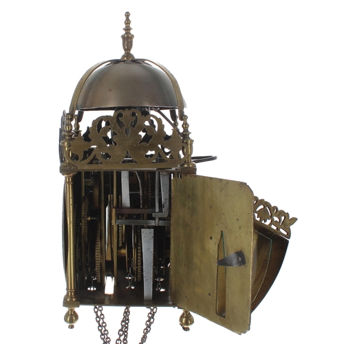 1378 - Fine and very rare English brass verge winged hook and spike lantern clock by or from the workshops ... 