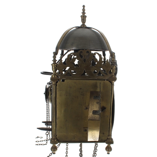 1378 - Fine and very rare English brass verge winged hook and spike lantern clock by or from the workshops ... 