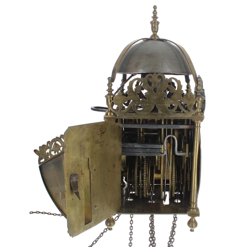 1378 - Fine and very rare English brass verge winged hook and spike lantern clock by or from the workshops ... 