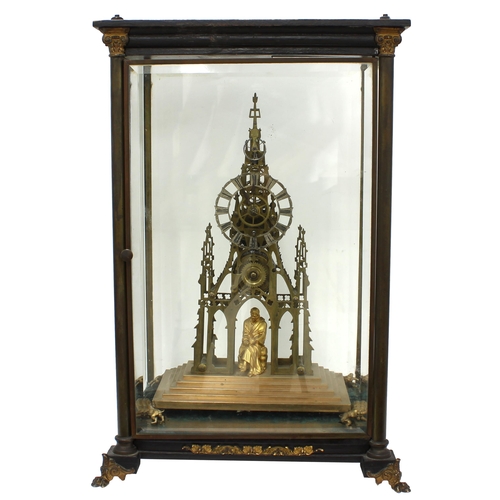 1379 - English brass single fusee skeleton clock in the manner of Evans of Handsworth, the 4.25