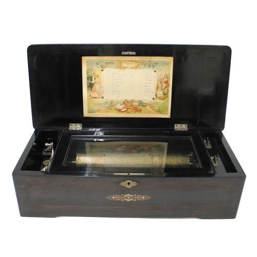 1381 - Rosewood and ebony bound music box, the 10.75