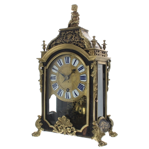 1501 - Early French Boulle mantel clock timepiece, the movement back plate signed Jean Godde Paris, the 5.5... 