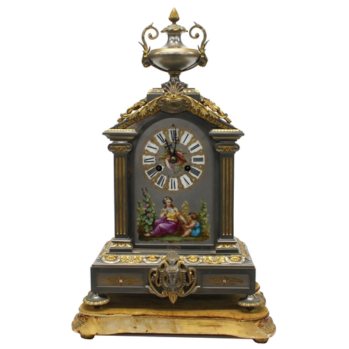 1503 - French two train mantel clock striking on a bell, the 4.5