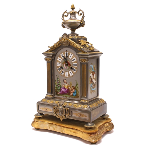 1503 - French two train mantel clock striking on a bell, the 4.5