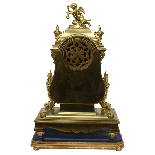 1504 - Fine and attractive French ormolu and porcelain panelled two train mantel clock, the Japy Freres mov... 