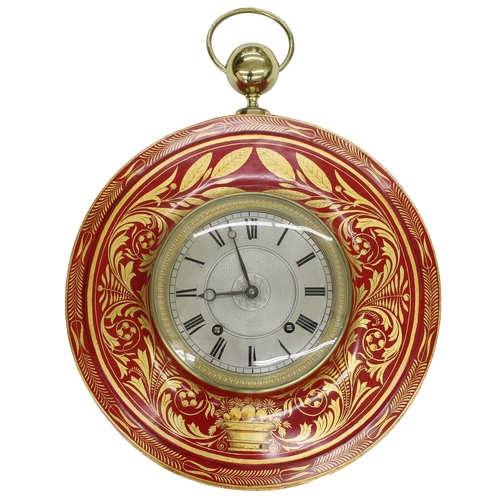 1727 - Good and unusual French Tole Ware two train wall dial clock, the 6.5