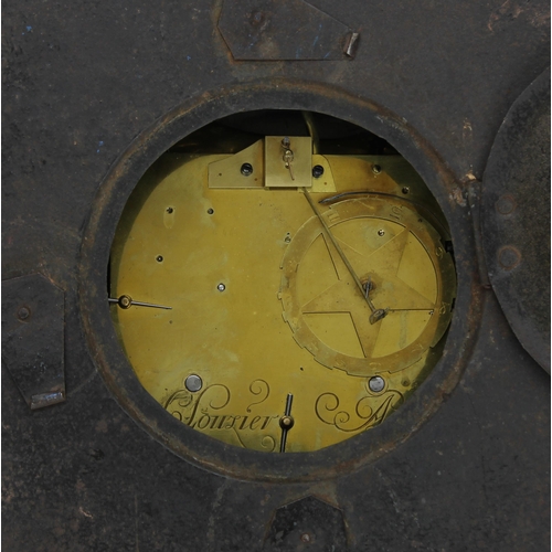 1727 - Good and unusual French Tole Ware two train wall dial clock, the 6.5