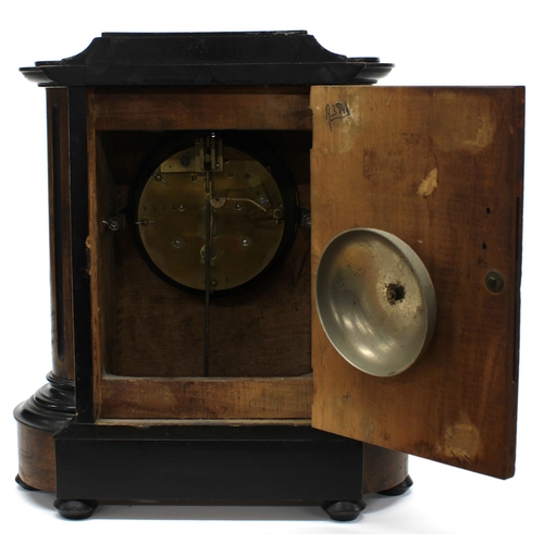 2302 - Attractive French walnut and ebonised two train mantel clock, the Japy Freres movement striking on a... 