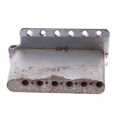 1124 - Pre CBS Fender bridge block, saddles and screws, circa 1964*Removed from a 1964/65 Fender Stratocast... 