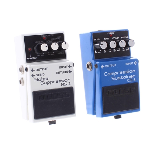 945 - Boss NS-2 Noise Suppressor guitar pedal; together with a Boss CS-3 Compressor Sustainer guitar pedal... 