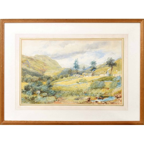 805 - David Cox Jnr A.R.W.S. (1809-1885) - 'Duncraggan' a farmstead amongst hills with a stream in the for... 