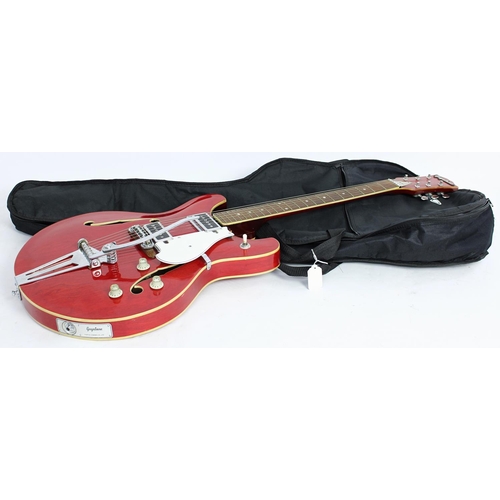 241 - 1970s Guyatone SG-25T hollow body electric guitar, made in Japan, ser. no. 8xxxx5; Body: red finish;... 