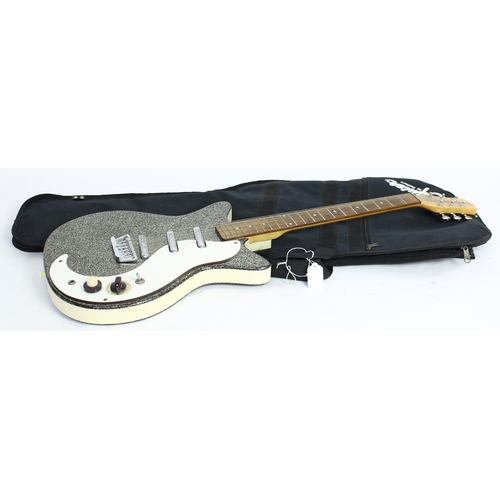 242 - Danelectro DC3 electric guitar, made in Korea; Body: gold black sparkle, a few minor dings; Neck: ma... 