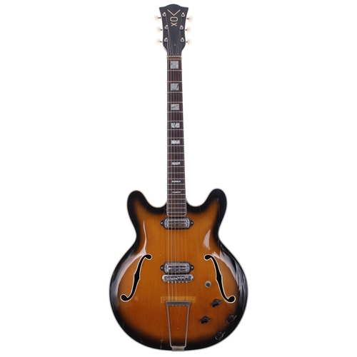 254 - Vox Lynx hollow body electric guitar, circa 1968; Body: two tone burst, heavy lacquer cracking and r... 