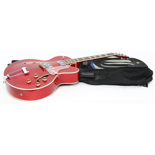 260 - Alden hollow body electric guitar; Body: red finish, minor surface scratches to back; Neck: good; Fr... 