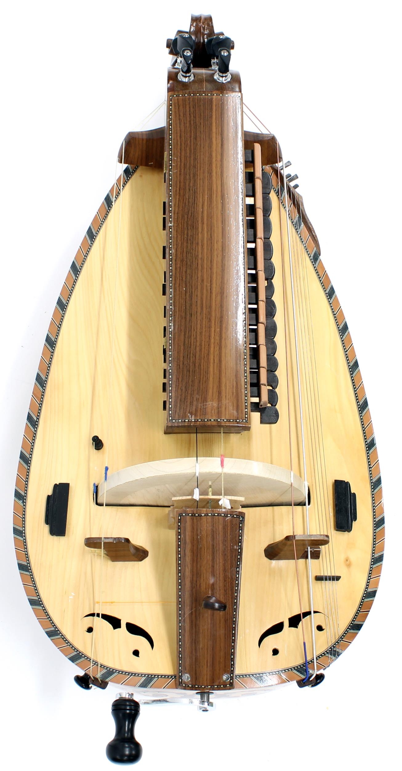 Contemporary boat shaped six string hurdy-gurdy, within a Fusion Cases ...