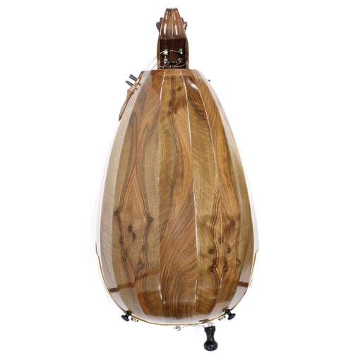 1538 - Contemporary boat shaped six string hurdy-gurdy, within a Fusion Cases gig bag