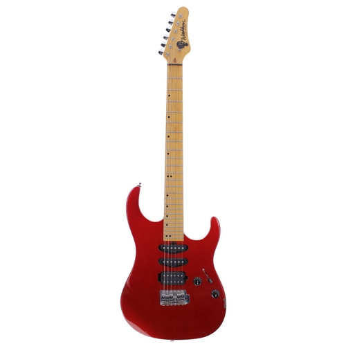 268 - 1980s Washburn Lyon Series electric guitar; Body: metallic red, large finish loss blemishes to the e... 