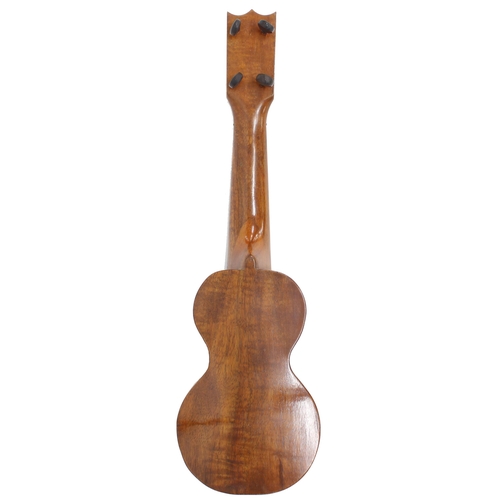 1576 - Kumalae ukulele with herringbone banded table and sound hole, bearing the maker's trademark brand to... 