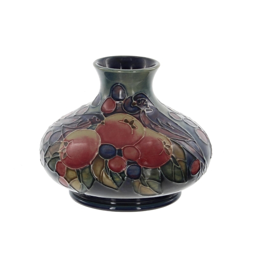 620 - Moorcroft Pottery 'Finches' squat vase, with factory stamps and monogrammed 'WM' to the underside, 4... 