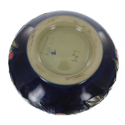 620 - Moorcroft Pottery 'Finches' squat vase, with factory stamps and monogrammed 'WM' to the underside, 4... 