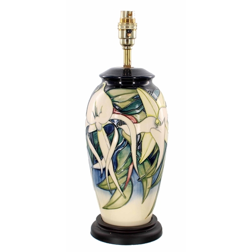 582 - Moorcroft Pottery table lamp, mounted upon a circular base, labelled 'shape/type 393/10', 15