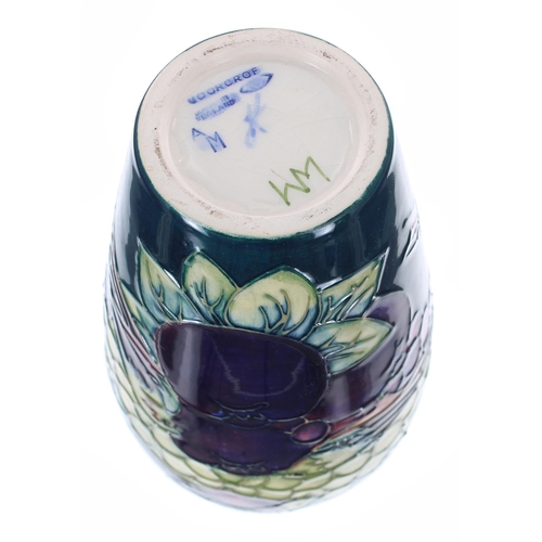 587 - Moorcroft Pottery 'Finches' vase, with factory stamp and artist monograms to the base, 7.25