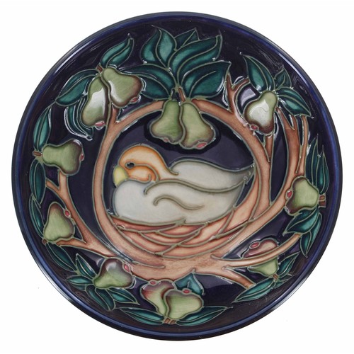 601 - Moorcroft Pottery 'Partridge in a Pear Tree' small bowl, limited edition 24 of 100, circa 2003, with... 