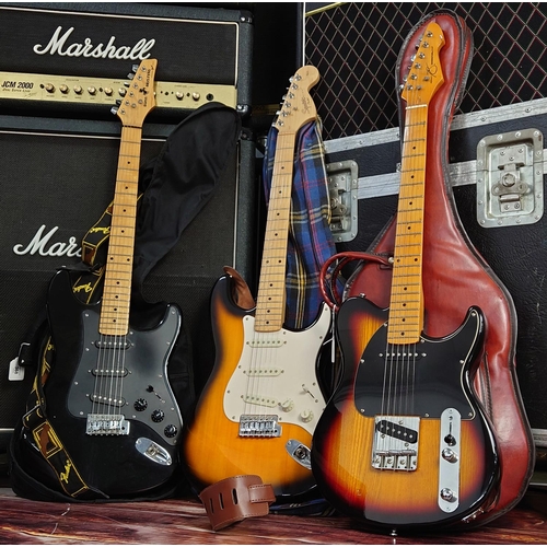 368 - Three electric guitars to include a Squier Affinity Series Strat, a Peavey Generation EXP and a Sunn... 