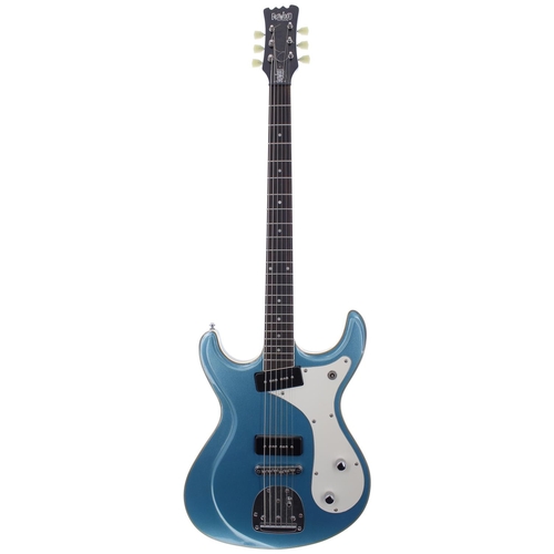 369 - 2014 Eastwood Side Jack baritone electric guitar, ser. no. 14xxxx8; Body: metallic blue finish; Neck... 