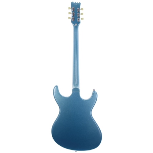 369 - 2014 Eastwood Side Jack baritone electric guitar, ser. no. 14xxxx8; Body: metallic blue finish; Neck... 