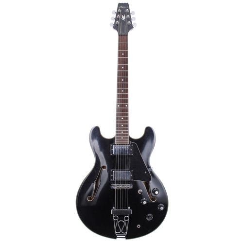 372 - Aria Pro II TA70 semi-hollow body electric guitar, made in Korea, ser. no. S7xxxxx4; Body: black fin... 