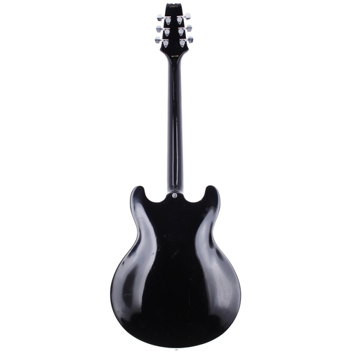 372 - Aria Pro II TA70 semi-hollow body electric guitar, made in Korea, ser. no. S7xxxxx4; Body: black fin... 