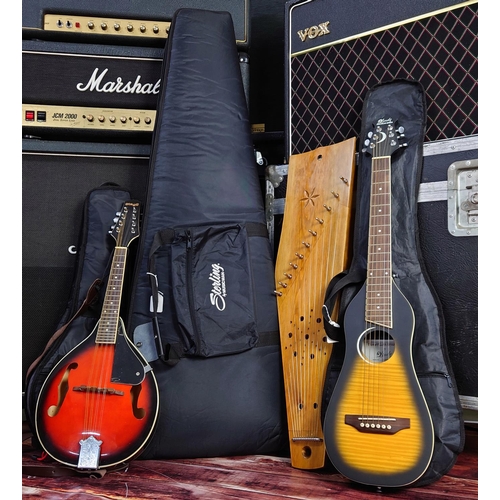 374 - Lindo Traveller Series TR-NEW-SUN travel guitar, with original soft bag; together with a Stagg M20 m... 