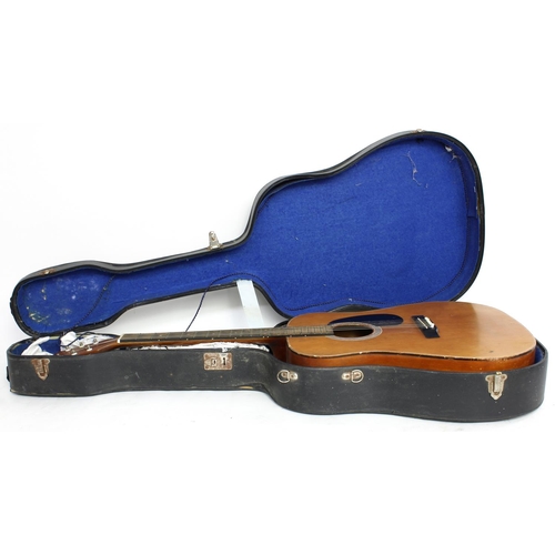 377 - Harmony H6830 acoustic guitar in tired condition, within an old hard case