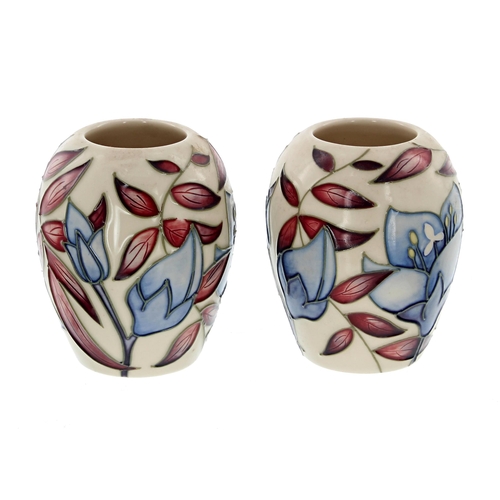 608 - Pair of Moorcroft Pottery 'Jacobs Ladder' small ovoid vases designed by Alicia Amison, circa 2004, w... 