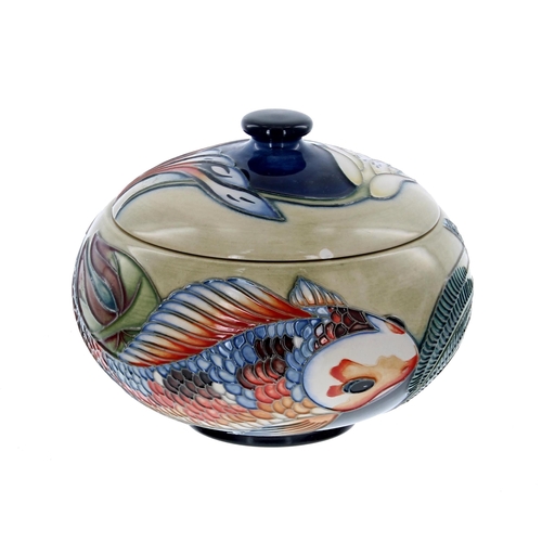 609 - Moorcroft Pottery 'Quiet Waters' ovoid bowl and cover designed by Philip Gibson, depicting Koi Carp,... 