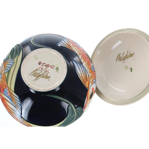 609 - Moorcroft Pottery 'Quiet Waters' ovoid bowl and cover designed by Philip Gibson, depicting Koi Carp,... 