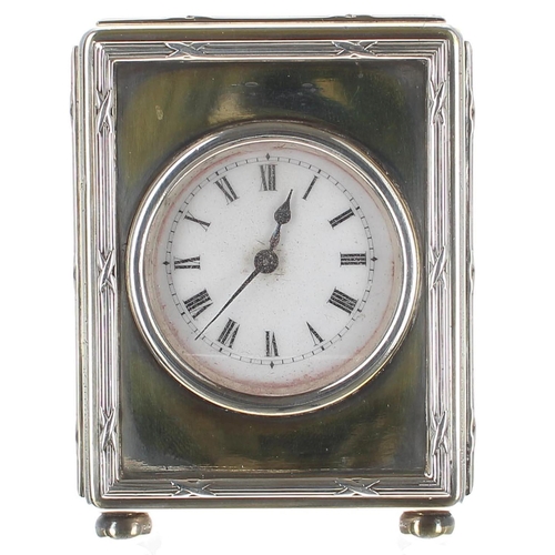 1301 - Asprey of London Edwardian miniature silver cased clock timepiece, the French movement with fixed ke... 