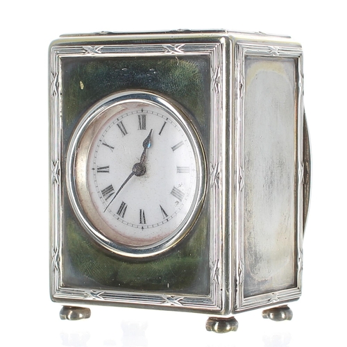 1301 - Asprey of London Edwardian miniature silver cased clock timepiece, the French movement with fixed ke... 