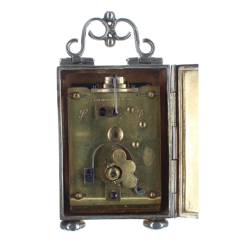 1302 - Victorian miniature silver cased carriage clock timepiece, the French movement with fixed key wind, ... 