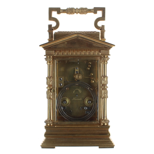 1323 - Large French ornate repeater carriage clock striking on a gong, the movement back plate stamped no. ... 