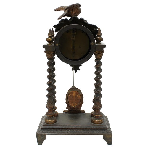 2315 - French brass portico mantel clock timepiece, stamped Chesnier á Paris no. 561 on the movement back p... 