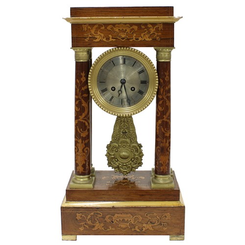 2317 - French rosewood portico two train mantel clock, the Japy Freres movement with outside countwheel str... 