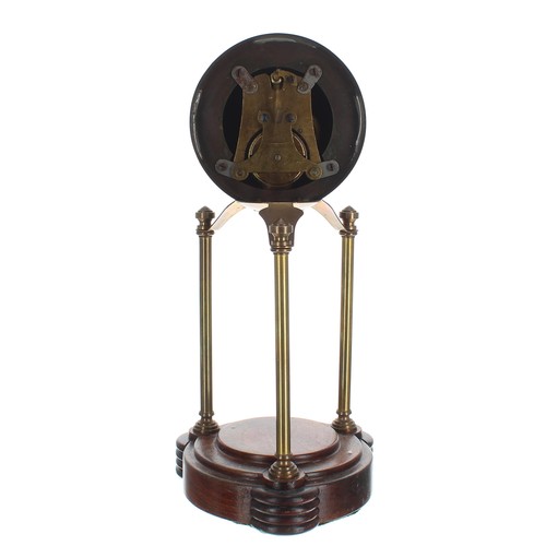 2508 - Art Nouveau brass ball pillar mantel clock timepiece, supported upon three circular columns and step... 