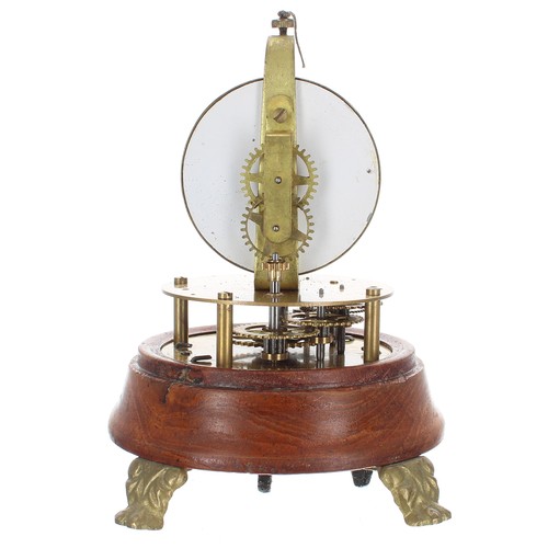 2518 - Conical pendulum novelty small clock, under a glass dome and upon a stained wooden base, 8